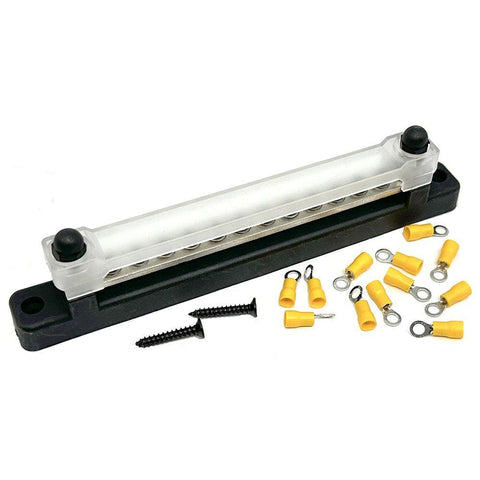 12 Way Black Busbar/Distribution Bar With Clear Cover - Car Builder Solutions