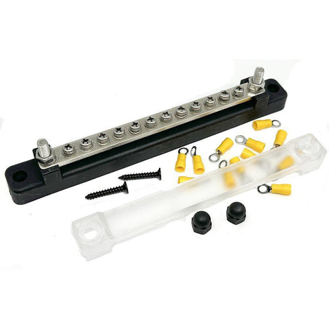 12 Way Black Busbar/Distribution Bar With Clear Cover - Car Builder Solutions