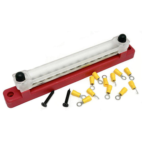 12 Way Red Busbar/Distribution Bar With Clear Cover - Car Builder Solutions