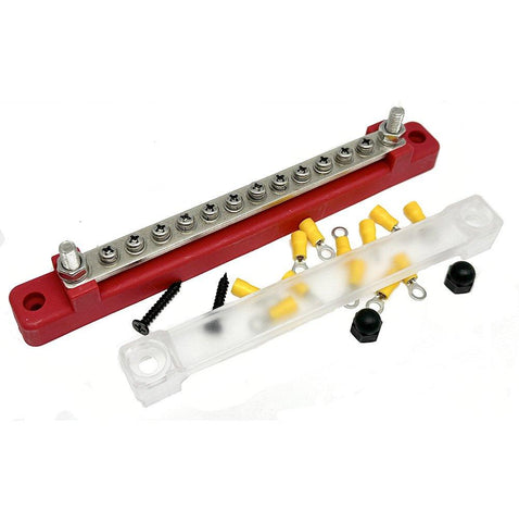 12 Way Red Busbar/Distribution Bar With Clear Cover - Car Builder Solutions