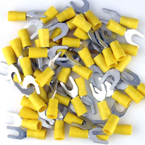 Yellow Pre Insulated Crimp Fork Terminals 50pcs - Car Builder Solutions