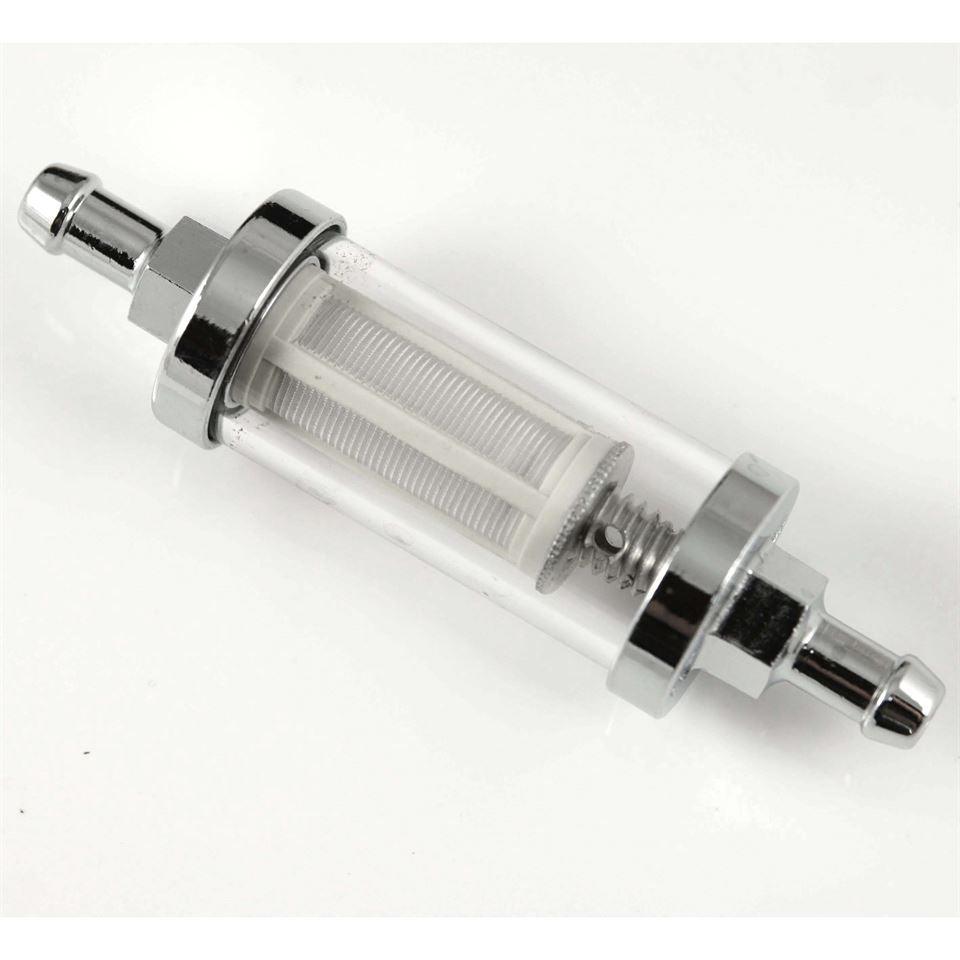 108mm Fuel Filter Glass & Chrome With 8mm Hose Tails - Car Builder Solutions