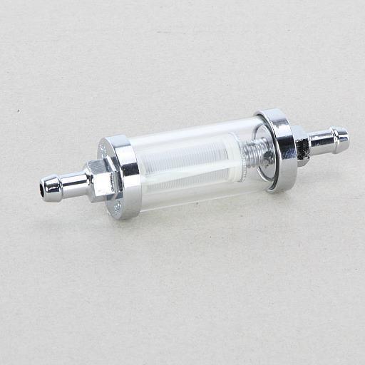 108mm Fuel Filter Glass & Chrome With 8mm Hose Tails - Car Builder Solutions