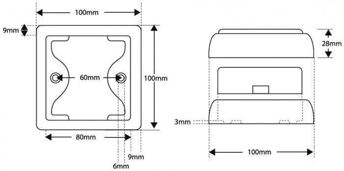 Square LED Slim Reverse Light 100 x 100mm Black Surround - Car Builder Solutions