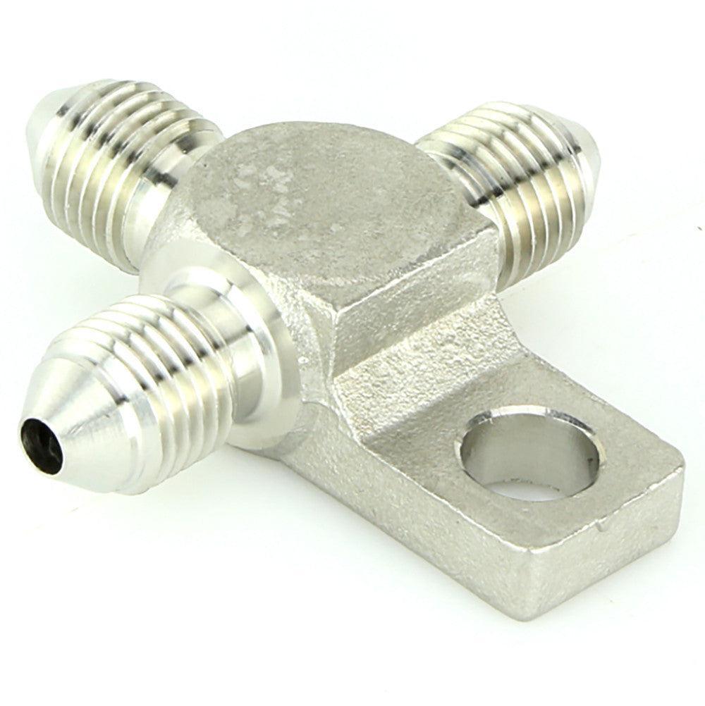 Stainless Steel 3/8" UNF Male 'T' Block With Mounting Tab - Car Builder Solutions