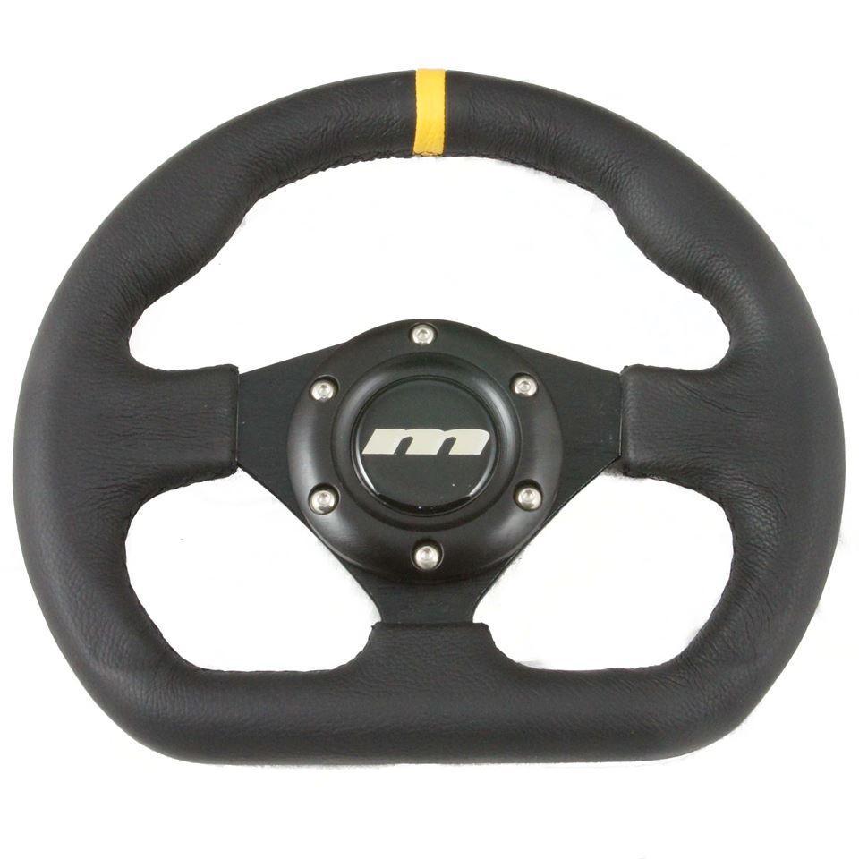 250mm Flat Bottomed Leather Steering Wheel Black Spokes - Car Builder Solutions