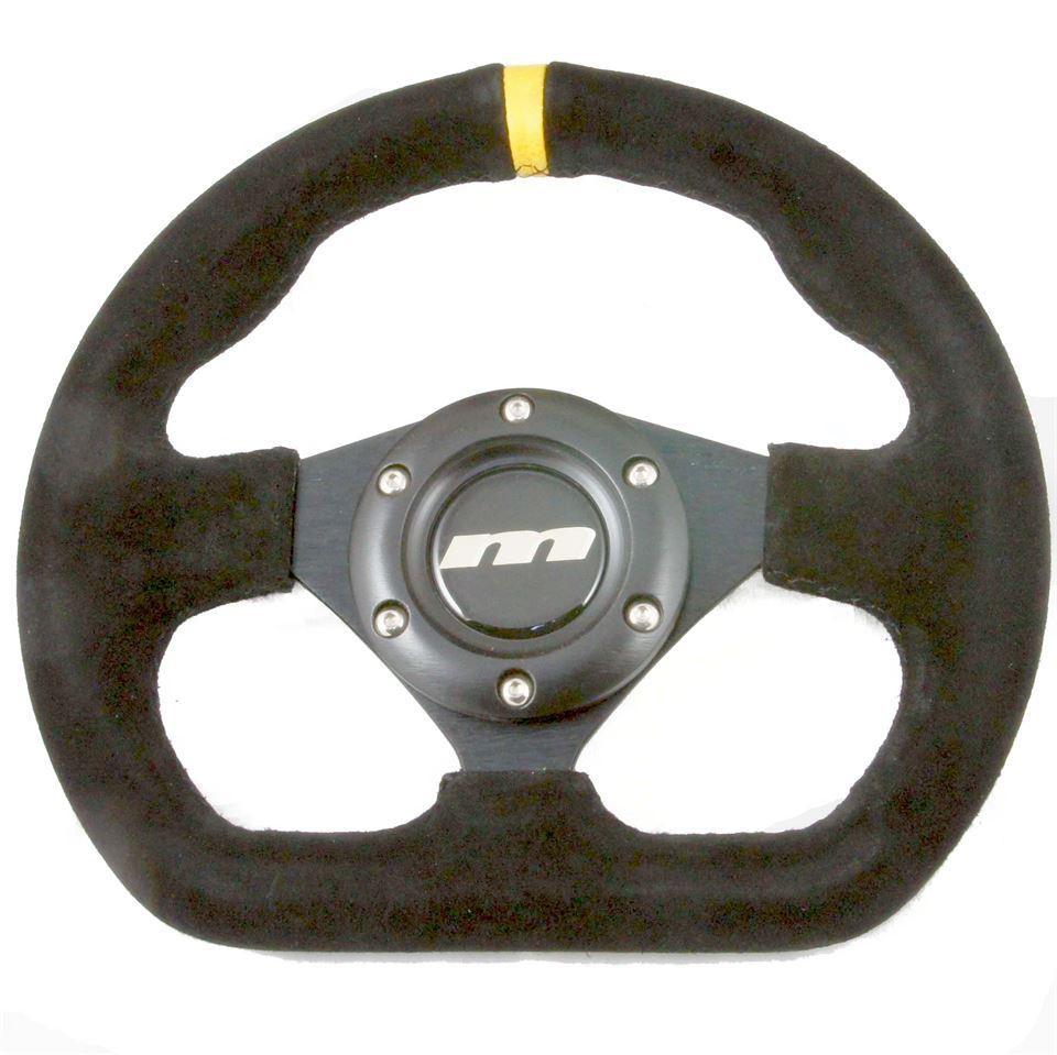 250mm Flat Bottomed Alcantara Steering Wheel Black Spokes - Car Builder Solutions