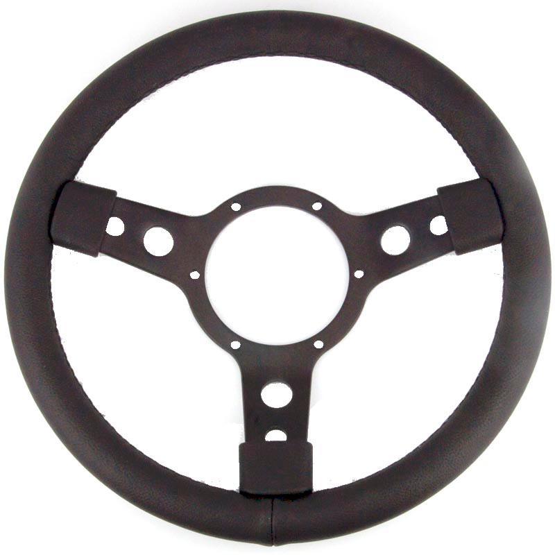 13" Italian Styled Black Leather Steering Wheel - Car Builder Solutions