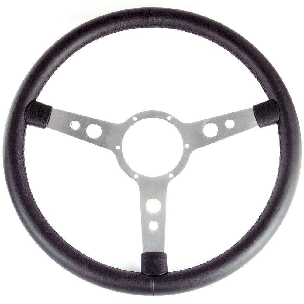 17" Italian Styled Black Leather Steering Wheel With Natural Aluminium Centre - Car Builder Solutions