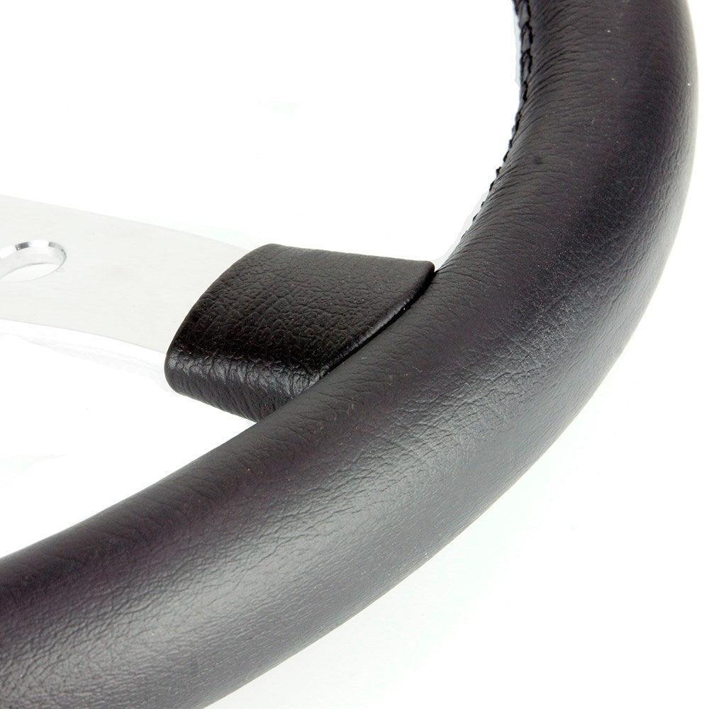 17" Italian Styled Black Leather Steering Wheel With Natural Aluminium Centre - Car Builder Solutions