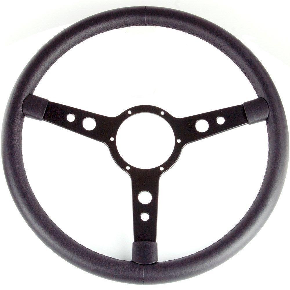 17" Italian Styled Black Leather Steering Wheel With Black Centre - Car Builder Solutions