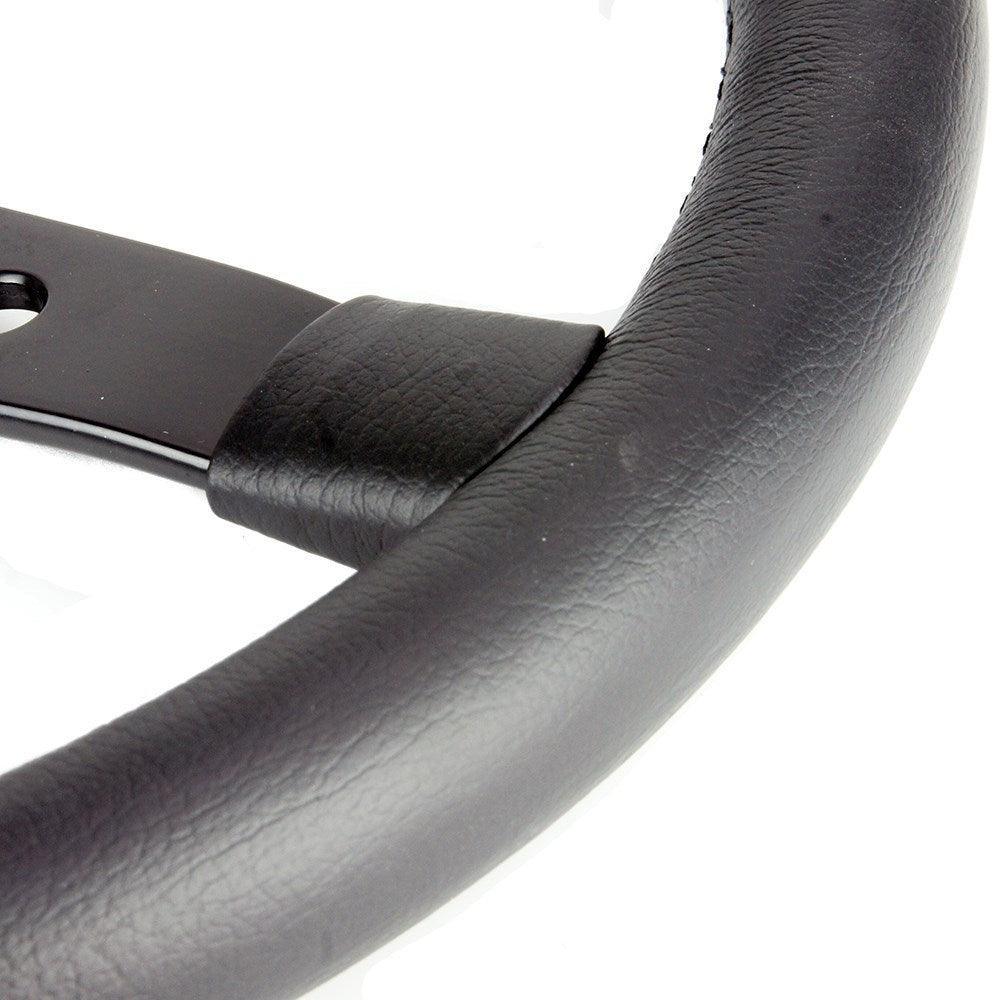 17" Italian Styled Black Leather Steering Wheel With Black Centre - Car Builder Solutions