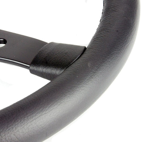 17" Italian Styled Black Leather Steering Wheel With Black Centre - Car Builder Solutions