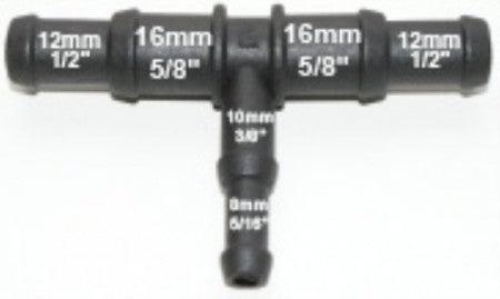 Black Nylon Stepped T Piece 15/12mm - 10/8mm - Car Builder Solutions