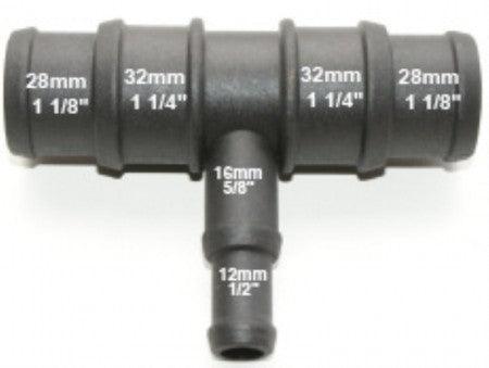 Black Nylon Stepped T Piece 32/28mm - 15/12mm - Car Builder Solutions