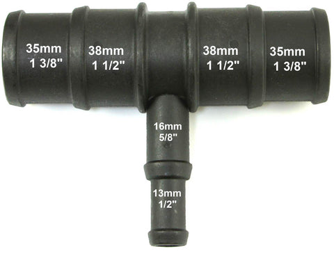 Black Nylon Stepped T Piece 35/38mm - 16/13mm - Car Builder Solutions