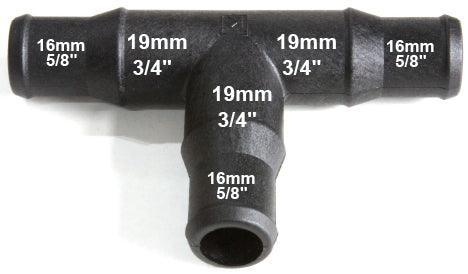 Black Nylon Stepped T Piece 19/16mm - 19/16mm - Car Builder Solutions